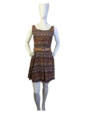 Western Prairie Micro Corduroy Fit & Flare Dress Printed Pleated Mini | Small